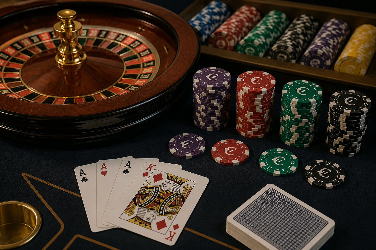 Table de casino en ligne avec cartes et jetons